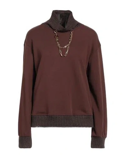 Jijil Woman Sweatshirt Brown Size 12 Cotton, Polyester
