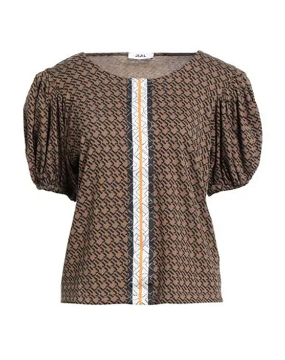 Jijil Woman T-shirt Brown Size 6 Cotton