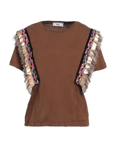 Jijil Woman T-shirt Brown Size 6 Cotton