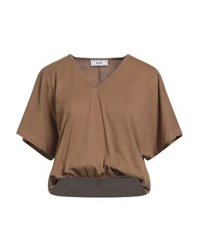 Jijil Woman T-shirt Khaki Size 6 Cotton In Brown
