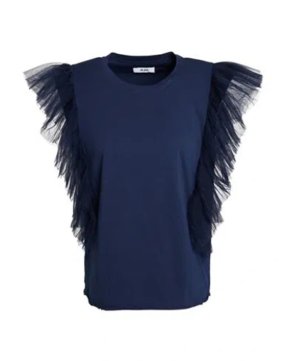 Jijil Woman T-shirt Navy Size 6 Cotton, Polyamide, Elastane