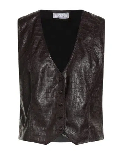 Jijil Woman Tailored Vest Dark Brown Size 4 Polyester, Polyurethane Coated
