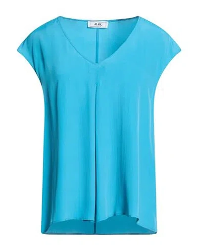 Jijil Woman Top Azure Size 12 Acetate, Silk In Blue