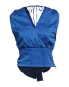 Jijil Woman Top Blue Size 8 Cotton, Silk, Elastane