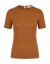 Jijil Woman T-shirt Brown Size 2 Polyester, Viscose, Elastane