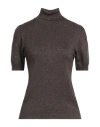 Jijil Woman Turtleneck Dark Brown Size 8 Viscose, Polyamide, Polyester, Metallic Fiber