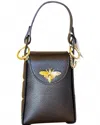 Jijou Capri Women's Bumblebee Leather Cellphone Case Bag In Black In Brown