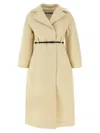 Jil Sander Tailored Coat With Belted Waist And Structured Shoulders In Nude