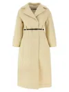 Jil Sander Tailored Coat With Belted Waist And Structured Shoulders In Nude