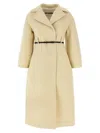 Jil Sander Tailored Coat With Belted Waist And Structured Shoulders In Nude