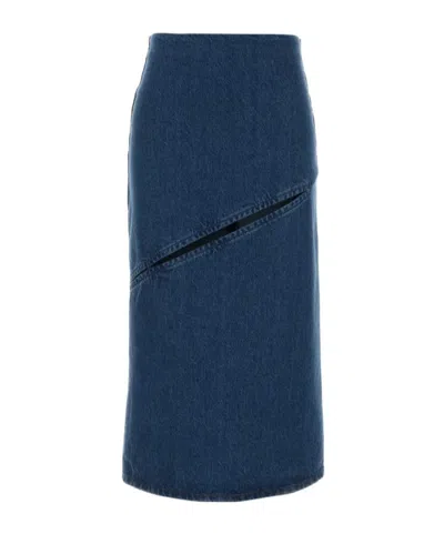 Jil Sander 02 Treated Asymmetric Denim Skirt In Blue