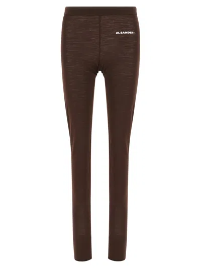 Jil Sander Logo-print Wool-blend Leggings In Brown