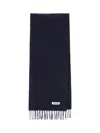 Jil Sander Rectangular Dark Scarf With Fringed Edges In Blue