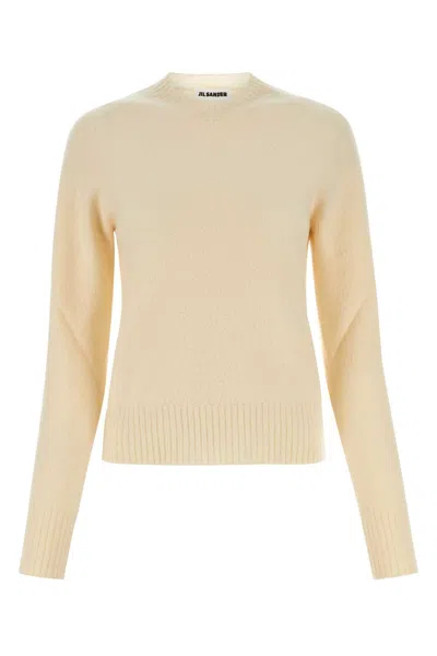 Jil Sander 100% Wool Knit Sweater In White