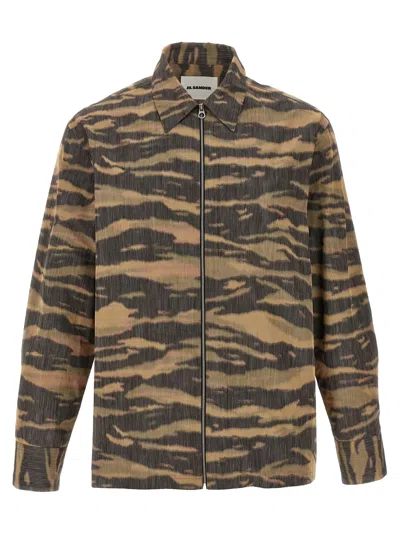 Jil Sander Printed Zip-up Overshirt In Green
