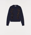 Jil Sander Wool Sweater With Floral Pattern In Blue