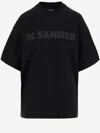 Jil Sander Round Neck Black Cotton T-shirt With Tonal Logo Print In Black
