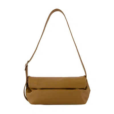 Jil Sander Rollup Small Square Belt Shoulder Bag  Leather Khaki In Brown