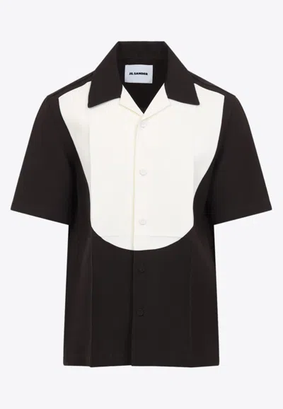 Jil Sander 152 Colorblocked Bowling Shirt In Dark Brown