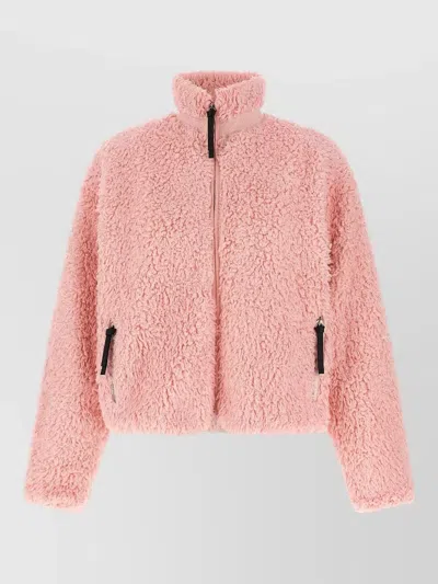 Jil Sander 173 High Collar Jacket Textured Fabric In Pink
