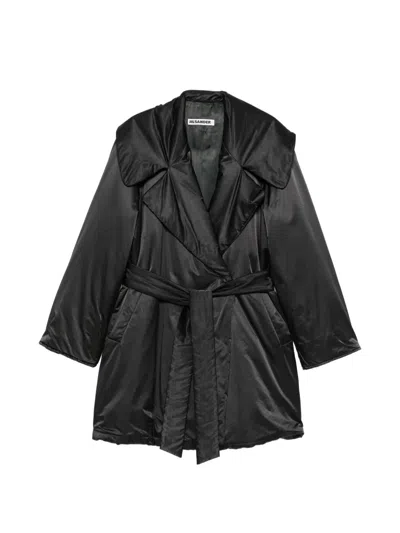 Pre-owned Jil Sander 1990s Belted Wide-collar Coat In Black
