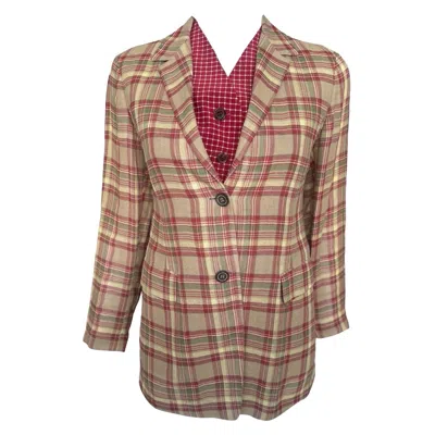 Pre-owned Jil Sander 1990s Vintage Linen Plaid Blazer & Silk Gingham Vest Set In Brown
