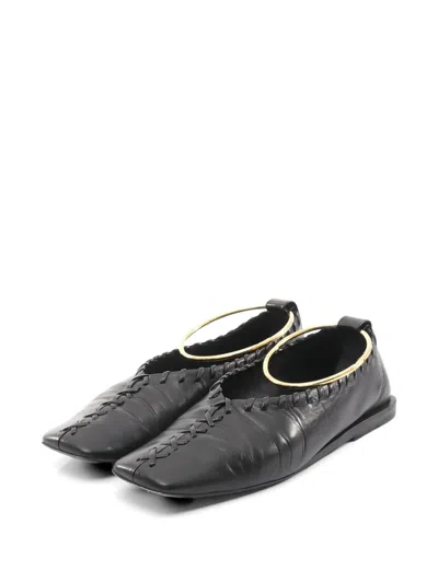 Pre-owned Jil Sander 2000s 37 Metal Anklet Leather Flats In Black