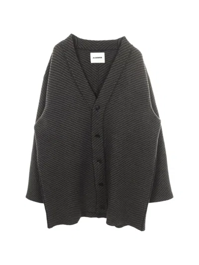 Pre-owned Jil Sander 2010s Striped Wool Cardigan In Grey
