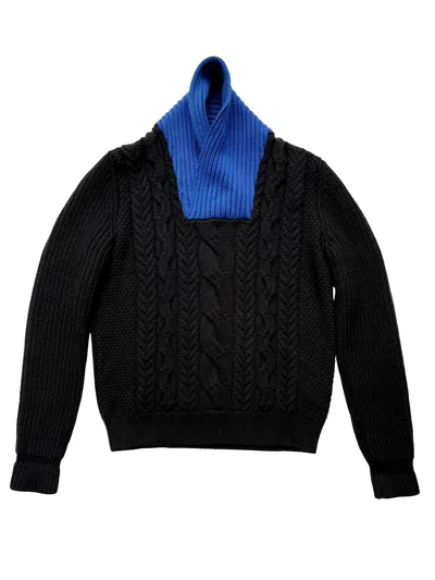 Pre-owned Jil Sander 2014  Black/blue Cable Knit Sweater In Multi
