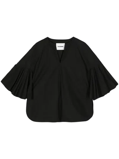 Pre-owned Jil Sander 2021 Flutter-sleeved Cotton Blouse In Black