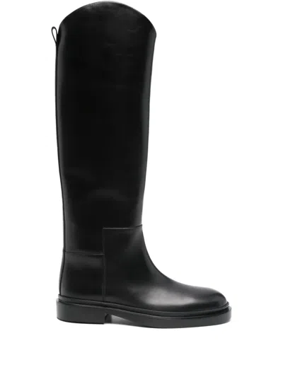 Pre-owned Jil Sander 2024 Leather Knee High Boots In Black
