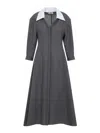 Jil Sander Collar Contrast Flare Sleeve Midi Dress In Gray