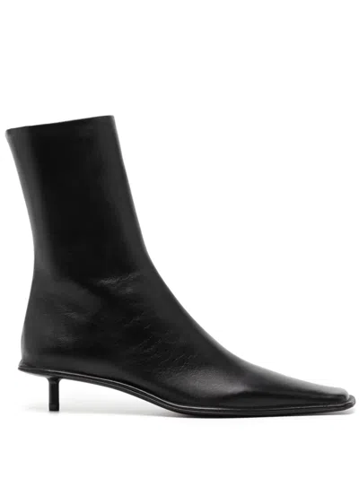 Jil Sander 25mm Square-toe Leather Boots In Black