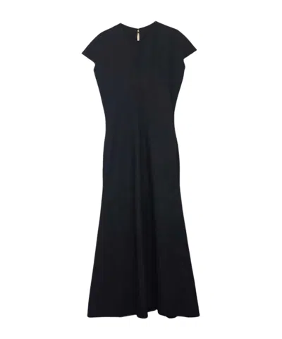 Jil Sander Cap-sleeve Wool Maxi Dress In Black