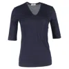Jil Sander 3/4 Sleeve V-neck T-shirt In Navy Blue Cotton In Blue