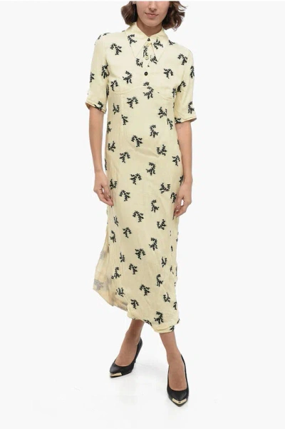 Jil Sander 3/4-sleeved Embroidered Shirt Dress In Yellow