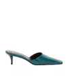 Jil Sander Teal Green Leather Mules In Blue