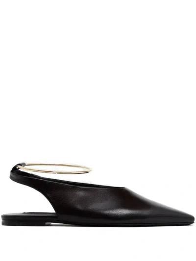Jil Sander 35mm Pointed-toe Ring-detail Ballet Flats In Brown