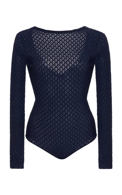 Jil Sander 3d Lace Stitched Bodysuit In Blue