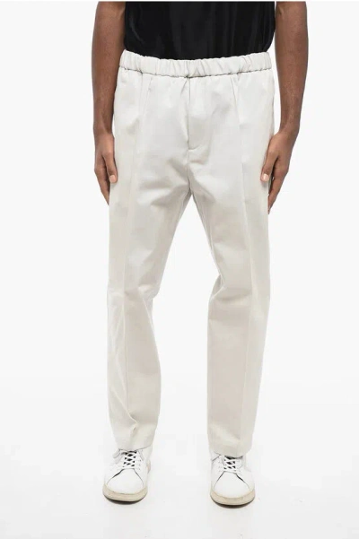 Jil Sander 4-pocketed Twill Cotton Pants With Elastic Waistband In White