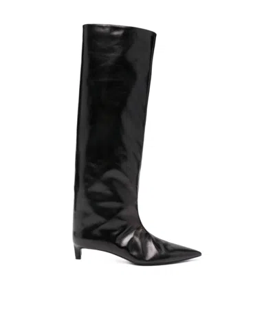 Jil Sander 45mm Knee-high Leather Boots In Black