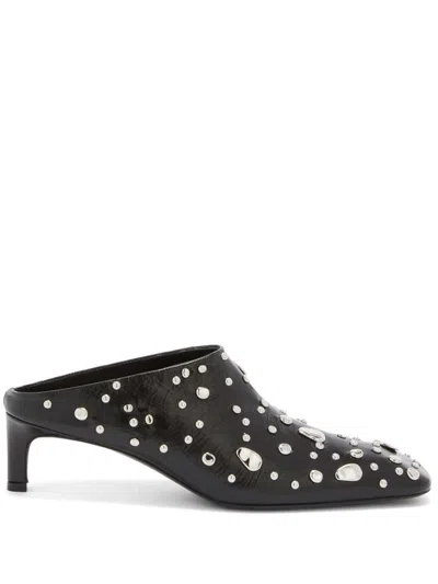 Jil Sander Leather Rivet-embellished Mules 45 In Black