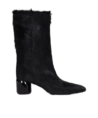 Jil Sander 65mm Long Hair Ankle Boots In Black