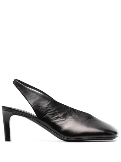 Jil Sander Shiny Leather Slingback Pumps In Black
