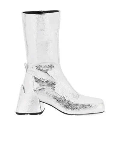 JIL SANDER 80MM BLOCK-HEEL METALLIC-FINISH BOOTS