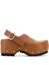 Jil Sander Leather Clogs With Chunky Sole And Studded Embellishments In Brown