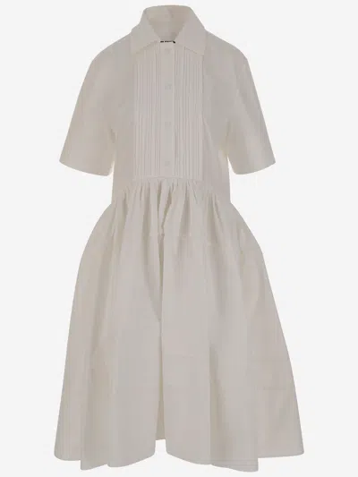 Jil Sander Short-sleeved Midi Dress In White