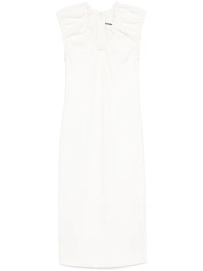 Jil Sander Gathered Midi Dress In 白色