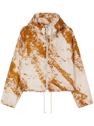 Jil Sander Abstract-pattern Hooded Jacket In Neutrals