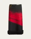 Jil Sander Abstract Straight Ruched Midi Skirt In Ruby Velve